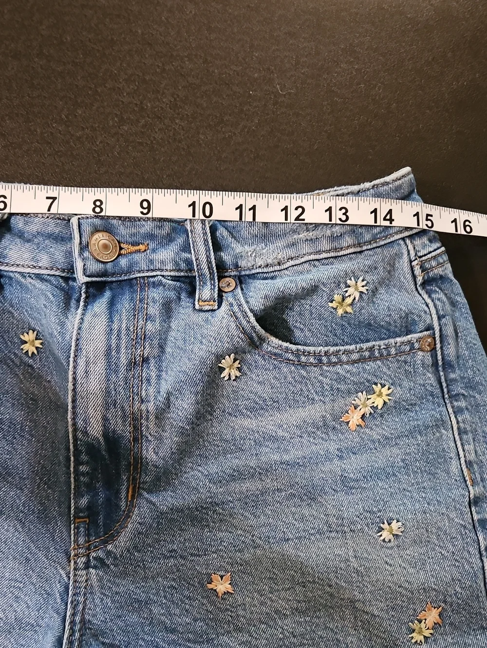 American Eagle Women’s Blue Embroidered Denim Shorts - Floral Accent Size 8
